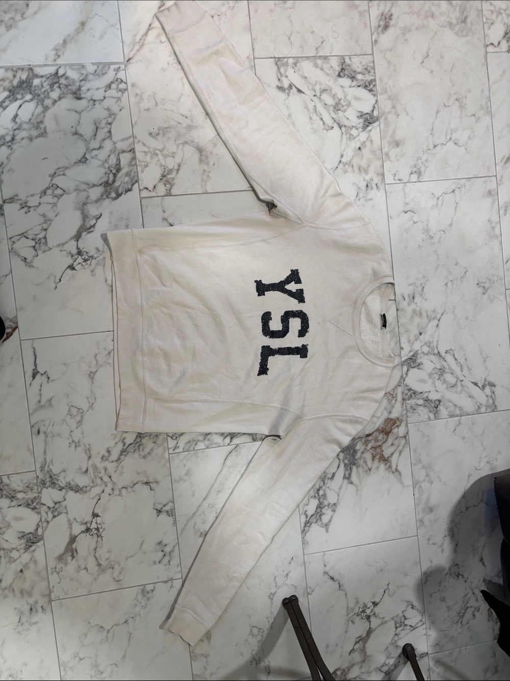 Saint Laurent Cream Crewneck with Navy YSL Logo